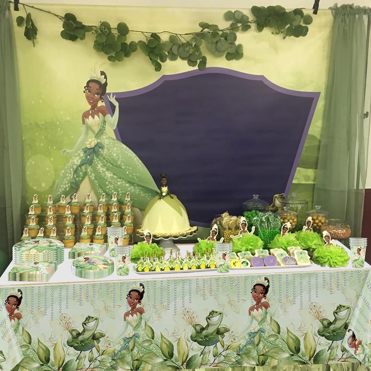 81 piezas de suministros para fiesta de cumpleaños Tiana, el juego de vajilla de princesa Tiana incluye 40 platos, 20 servilletas, 20 vasos de