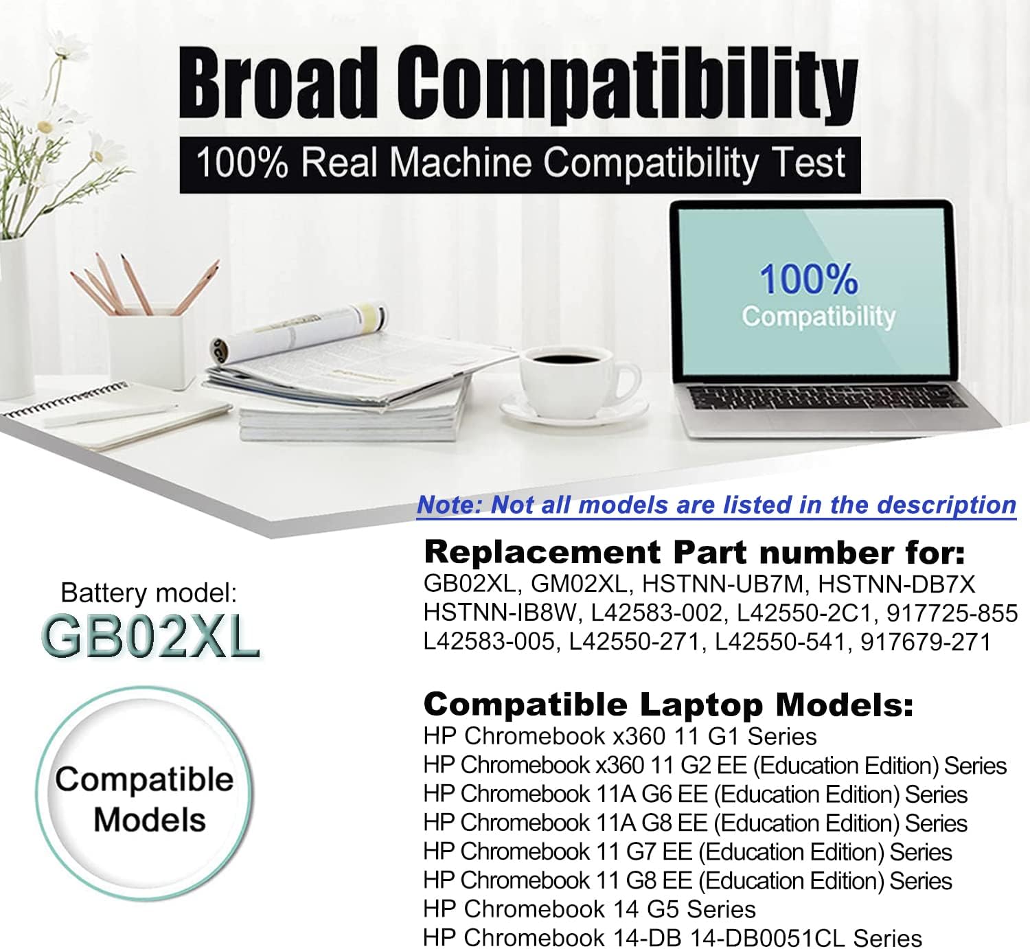 GB02XL – Batería de repuesto para laptop HP ChromeBook 14-DB0051CL X360 11 G2 EE Chromebook 11A G6 G8 EE Series Notebook L42550-271 L42550-541