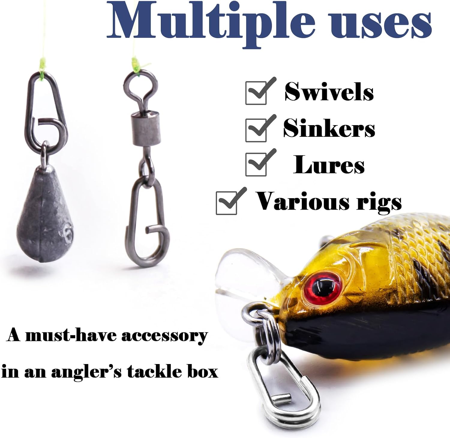 Anillos divididos ovalados para pesca, 50 clips de alimentación de pesca, cambio rápido para señuelos de acero inoxidable