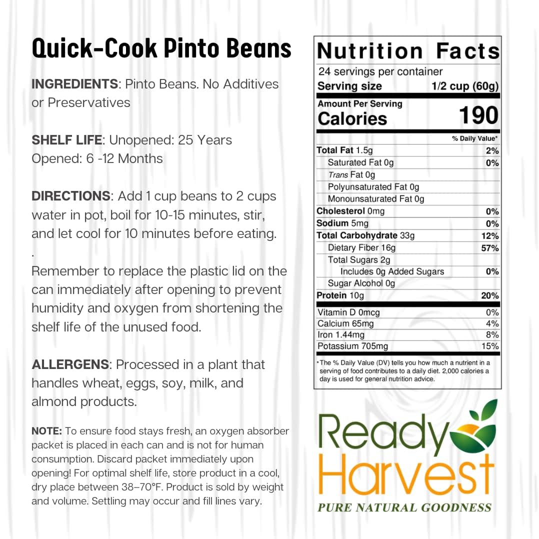 Ready Harvest Quick-Cook Frijoles pintos enlatados Frijoles secos Frijoles secos  Alimentos enlatados  Suministros de alimentos de emergencia