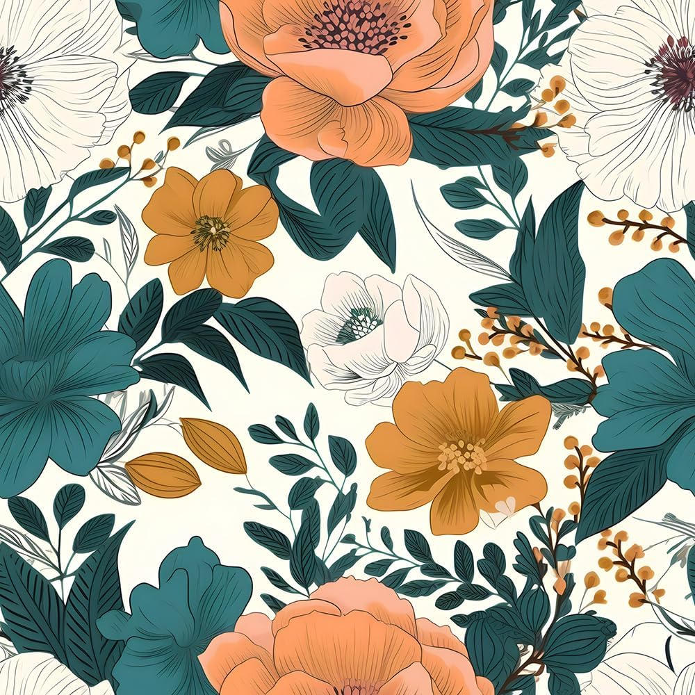 Papel tapiz autoadhesivo de 18 x 236 pulgadas, diseño floral de peonía azulnaranja, papel de contacto extraíble, fácil de despegar para cocina,