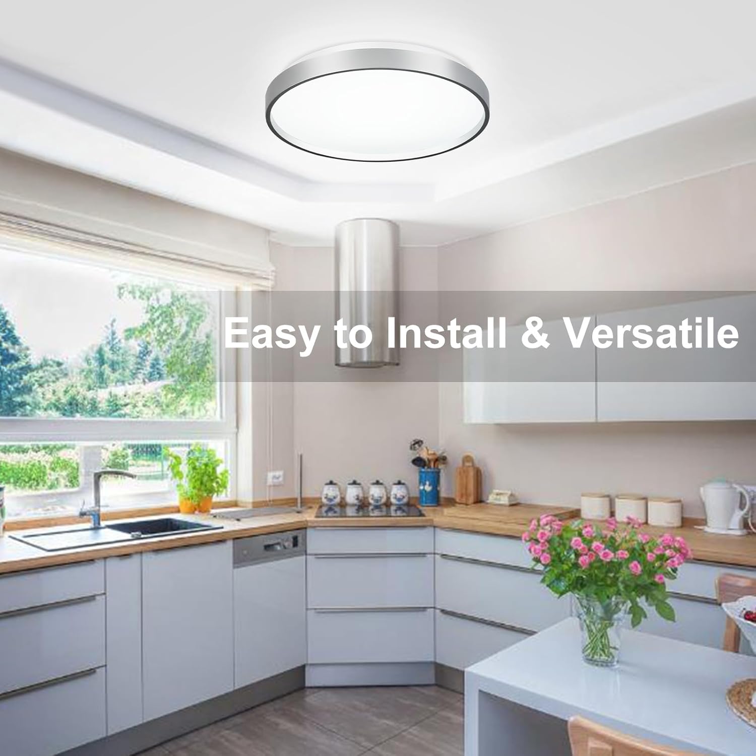 DLLT – Lámpara de techo LED moderna de 24 W, de 13 pulgadas, color plateado, de perfil bajo, luz redonda fina para cocina, dormitorio, sala de
