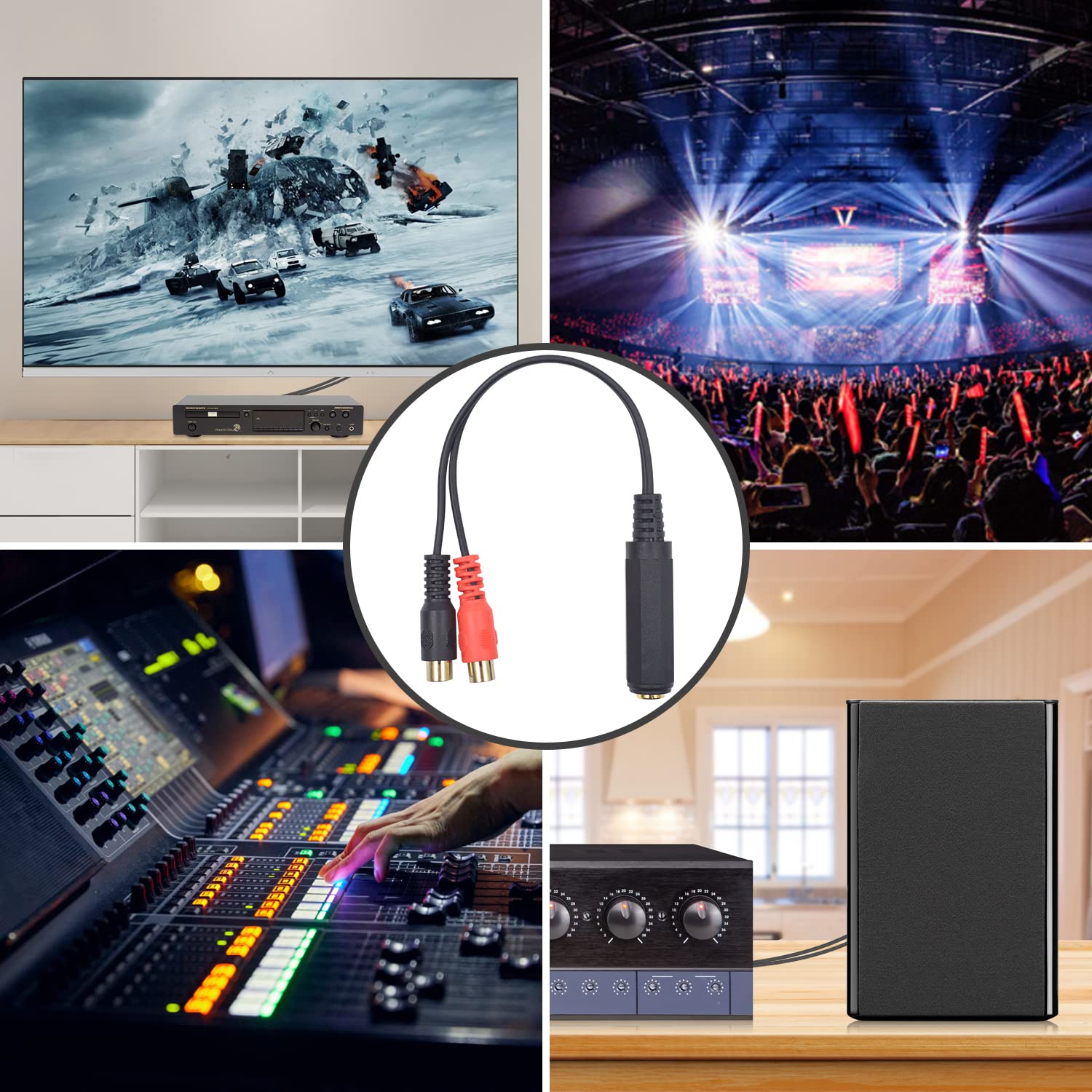 Duttek Cable divisor adaptador RCA a 14, conector de audio estéreo TRS de 0.250 in 14 TRS hembra a 2 RCA hembra enchufe Y cable adaptador divisor