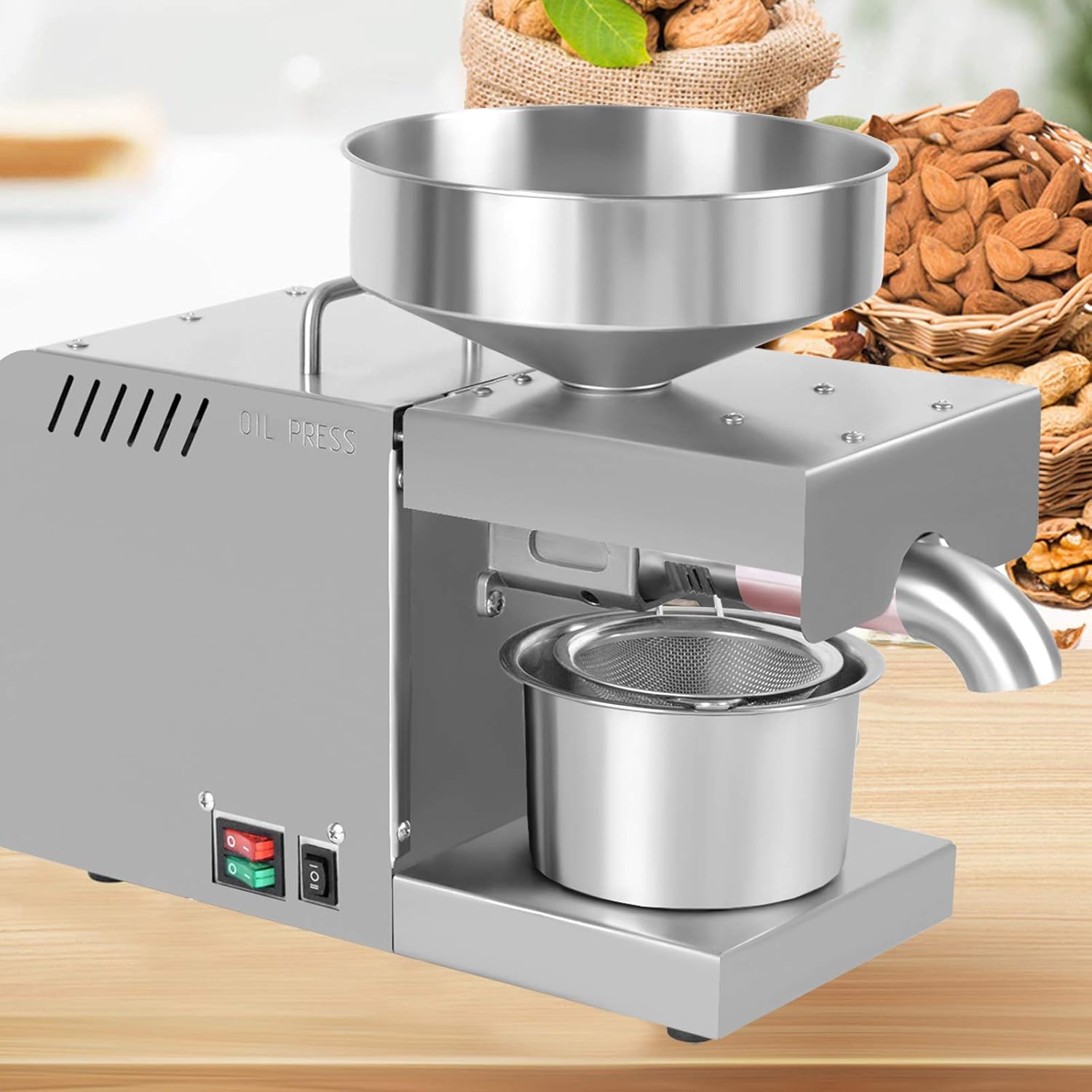 Máquina automática de prensa de aceite, extractor de aceite comercial de acero inoxidable 600 W, semillas de frutos secos, prensatelas de aceite