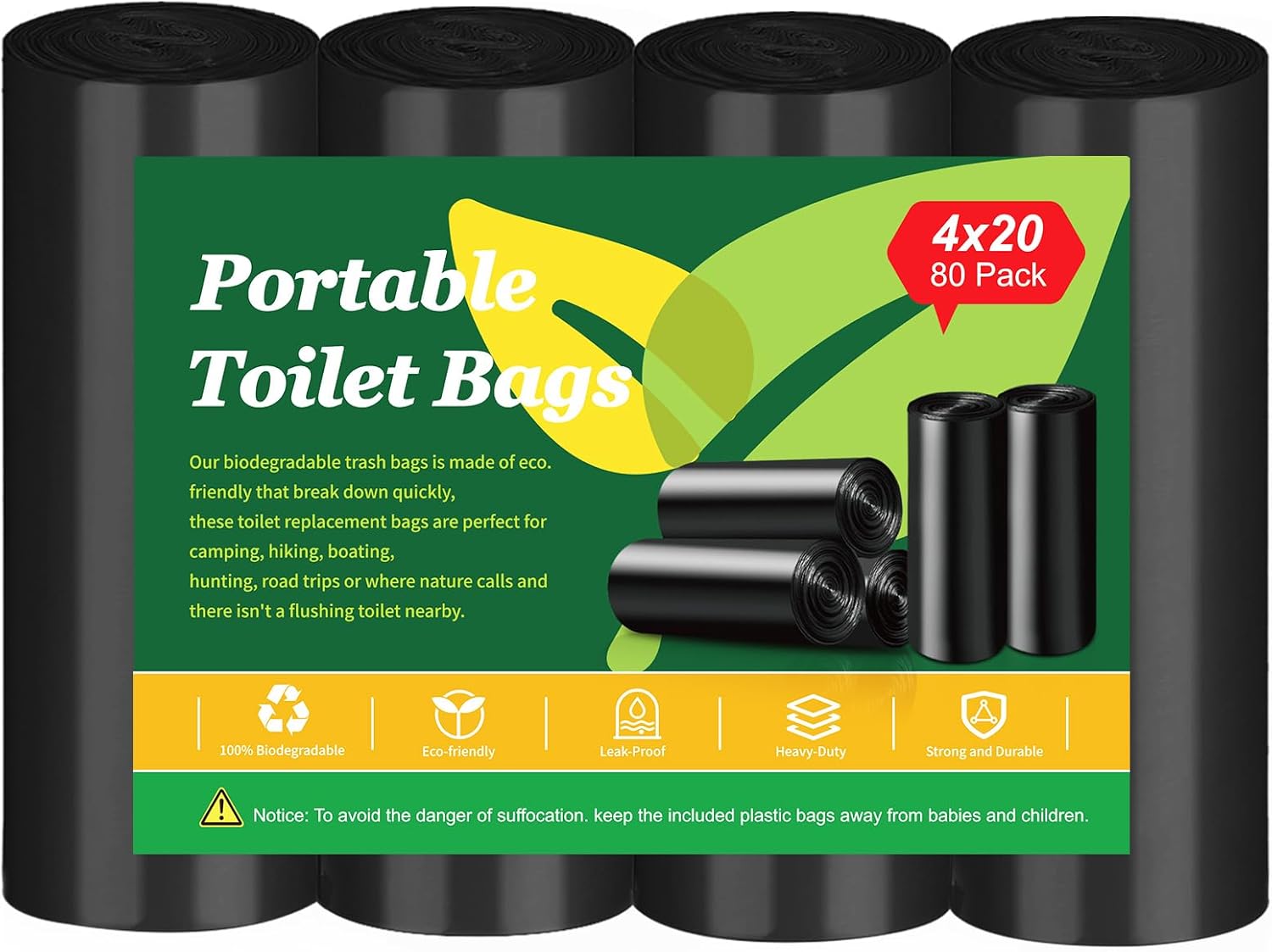 CAMRILEND Portable Toilet Bags for Camping, Biodegradable Porta Potty Bags 8 Gallon Thickened Toilet Waste Bags for 5 Gallon Bucket Toilet