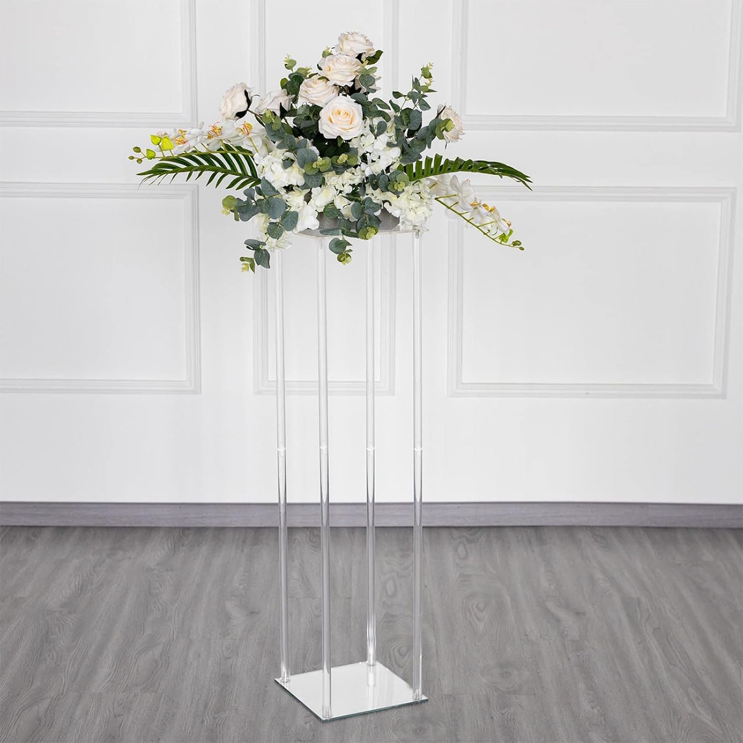 Efavormart – Jarrón de acrílico transparente de 40 pulgadas con base de espejo, columna de boda para centros de mesa con tapa y base intercambiables