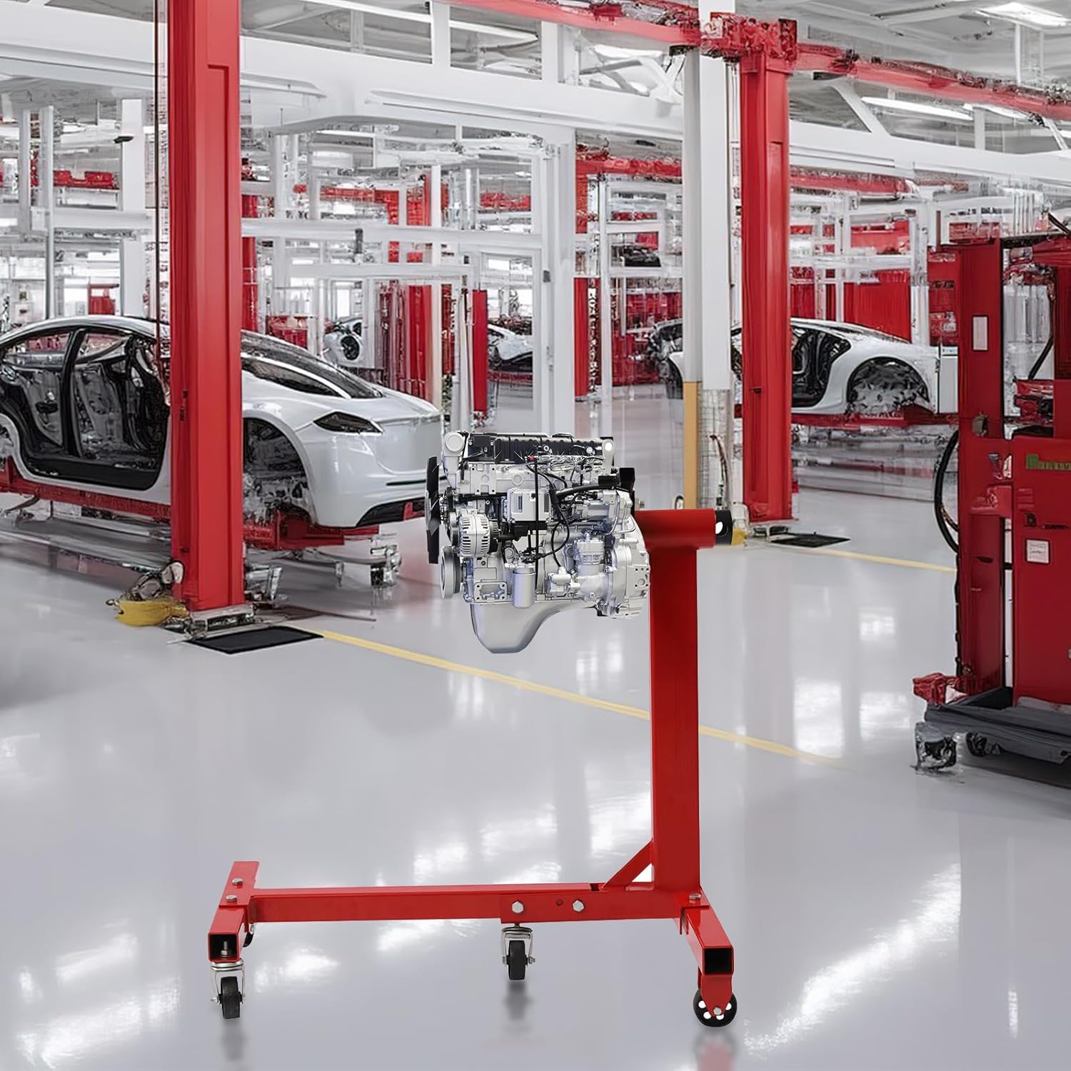 Soporte de motor plegable, soporte de motor giratorio de 1250 libras con cabezal giratorio de 360 grados, 5 ruedas y 4 brazos ajustables, para