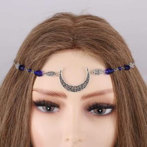 Cadena de cabeza bohemia con diamantes de imitación de media luna, cadena hueca para el cabello, accesorios para el cabello para mujeres y niñas Cadena de cabeza bohemia con diamantes de imitación de media luna, cadena hueca para el cabello, accesorios para el cabello para mujeres y niñas