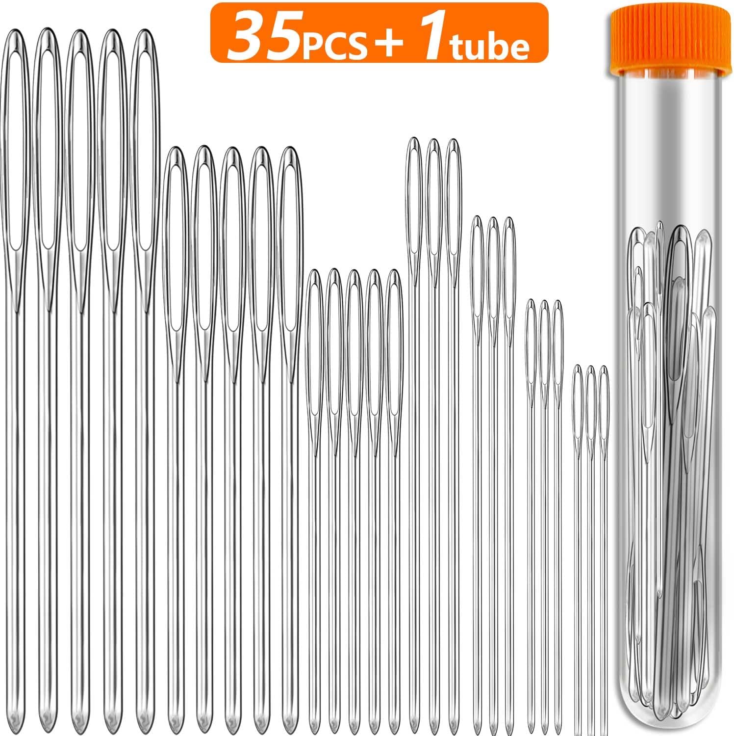35 agujas romas de ojo grande, agujas de hilo de acero inoxidable de 7 tamaños, agujas de coser grandes para coser a mano, manualidades, tejer,