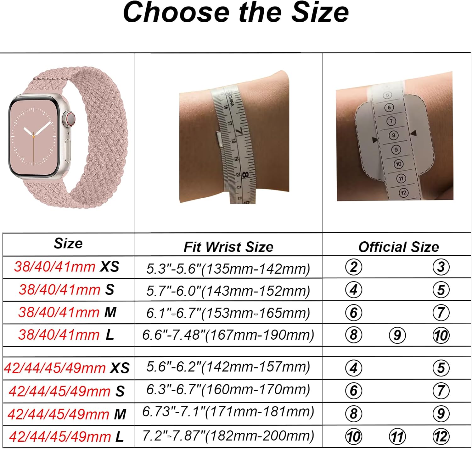 Paquete de 3 correas trenzadas Solo Loop compatibles con Apple Watch de 1.496 pulgadas, 1.575 pulgadas, 1.614 pulgadas, 1.654 pulgadas, 1.732