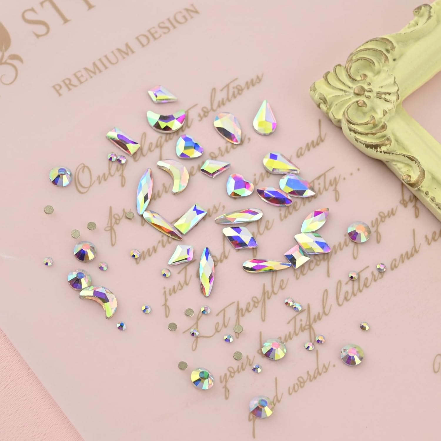 2120 diamantes de imitación Ab para uñas con parte trasera plana, redondos, multiformas, diamantes de imitación para uñas acrílicas, vidrio, con