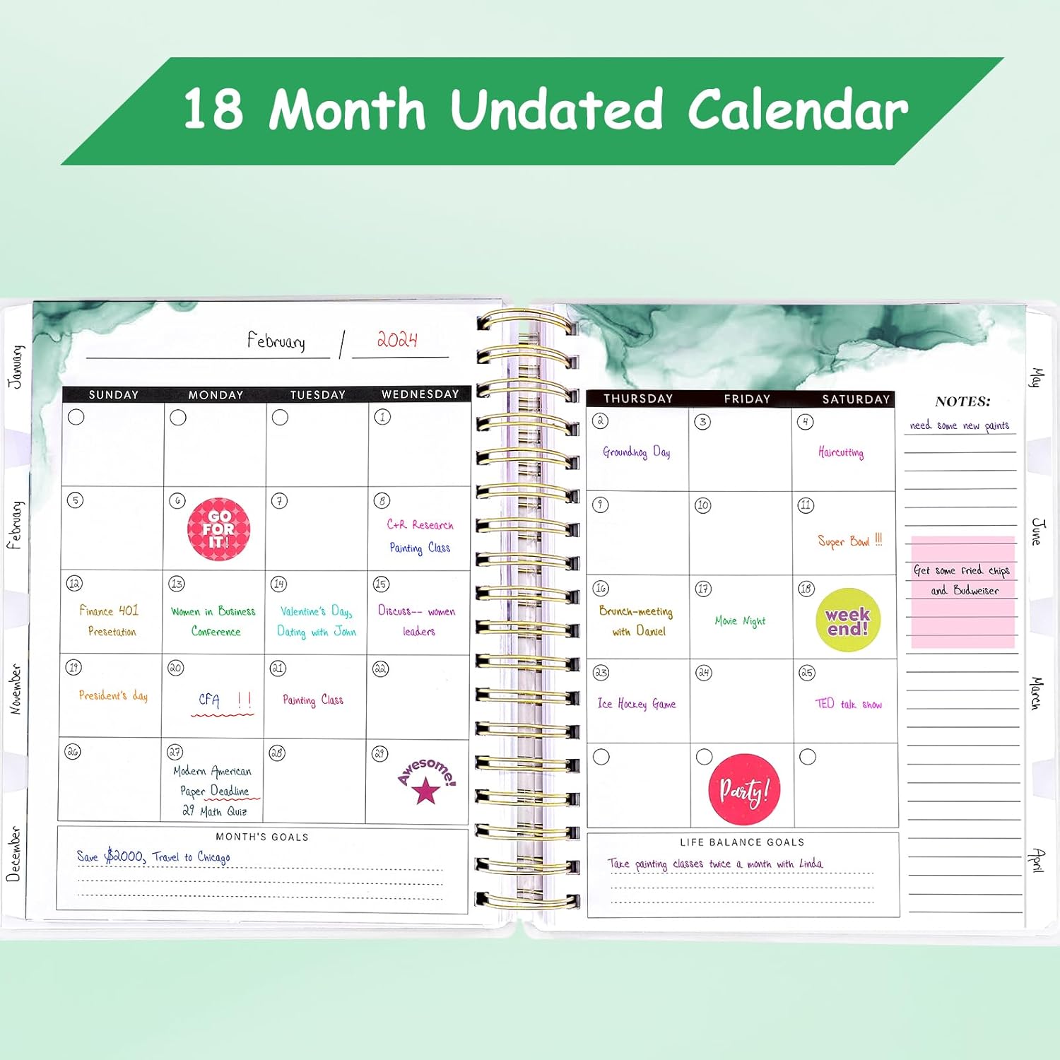 Arundhati Agenda diaria grande de PVC sin fecha de 9.8 x 8.5 pulgadas, agenda diaria, semanal, mensual de 18 meses, agenda anual, 294 planificadores