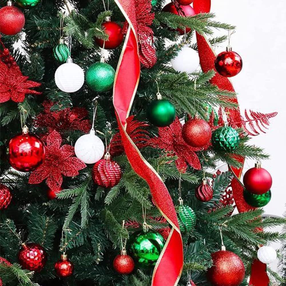 Adornos de bola para árbol de Navidad, paquete de 45 decoraciones para el árbol de Navidad de 3.15 pulgadas, color rojo, verde y blanco, adornos