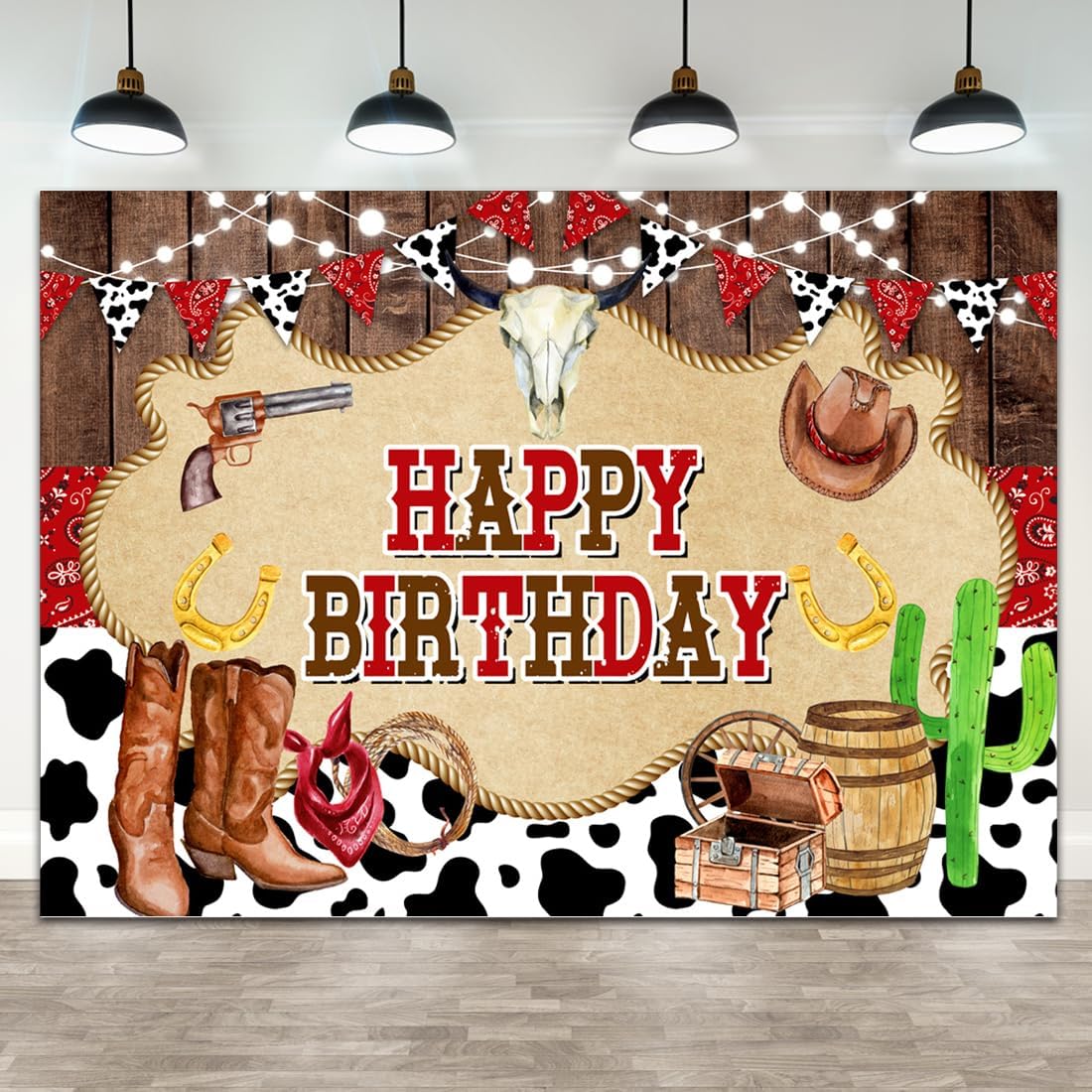 Wollmix Decoraciones de fiesta de cumpleaños de vaquero occidental, fondos de madera rústica marrón, rodeo del viejo oeste, para niños, niños,