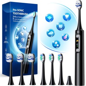 Cepillo de dientes eléctrico para adultos con 6 modos y 5 niveles de intensidad, cepillo de dientes sónico de 84000 rpm con cabezales de cepillado Cepillo de dientes eléctrico para adultos con 6 modos y 5 niveles de intensidad, cepillo de dientes sónico de 84000 rpm con cabezales de cepillado