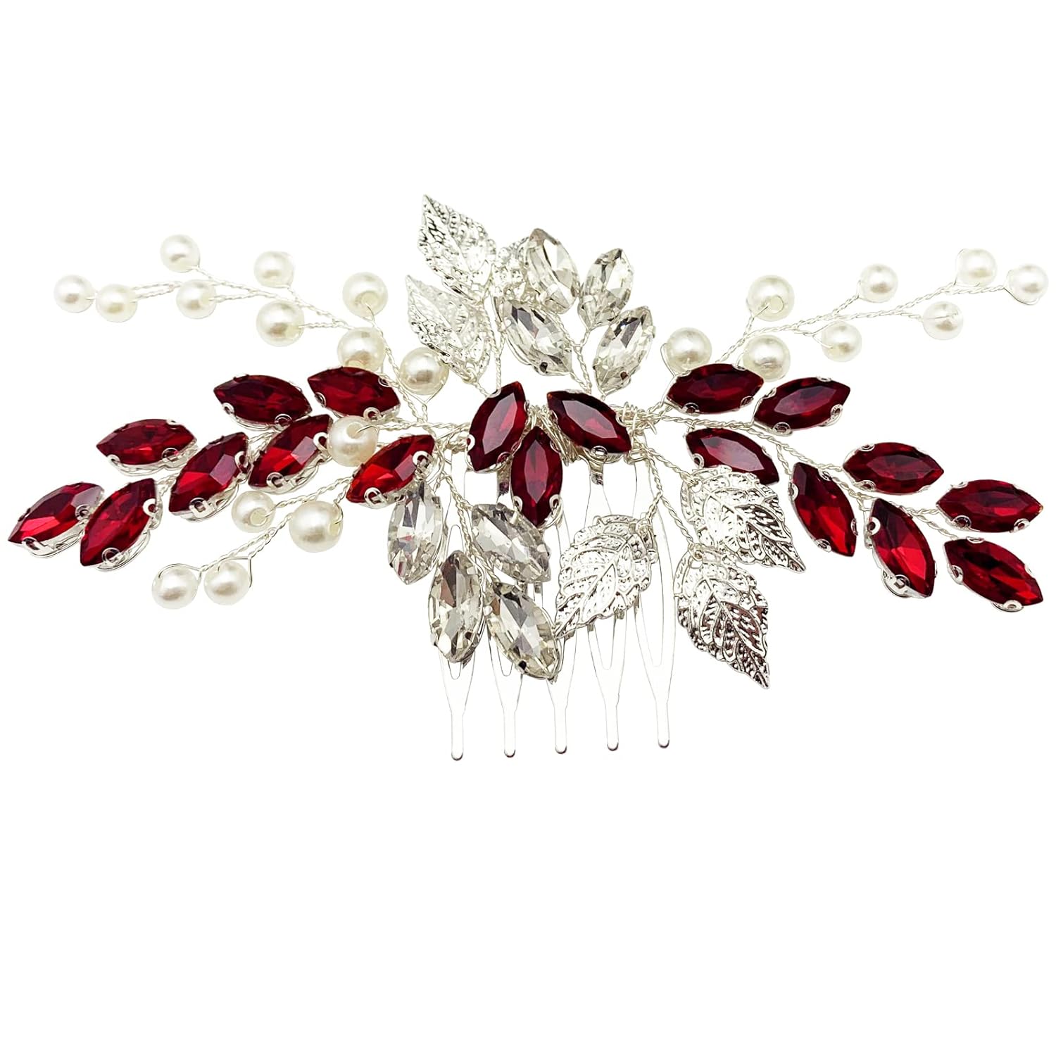 Bride – Peine de boda con perlas de diamantes de imitación de cristal, accesorios para mujeres y niñas, fiesta de regreso a casa (rojo vino)