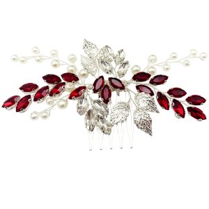 Bride – Peine de boda con perlas de diamantes de imitación de cristal, accesorios para mujeres y niñas, fiesta de regreso a casa (rojo vino) Bride – Peine de boda con perlas de diamantes de imitación de cristal, accesorios para mujeres y niñas, fiesta de regreso a casa (rojo vino)