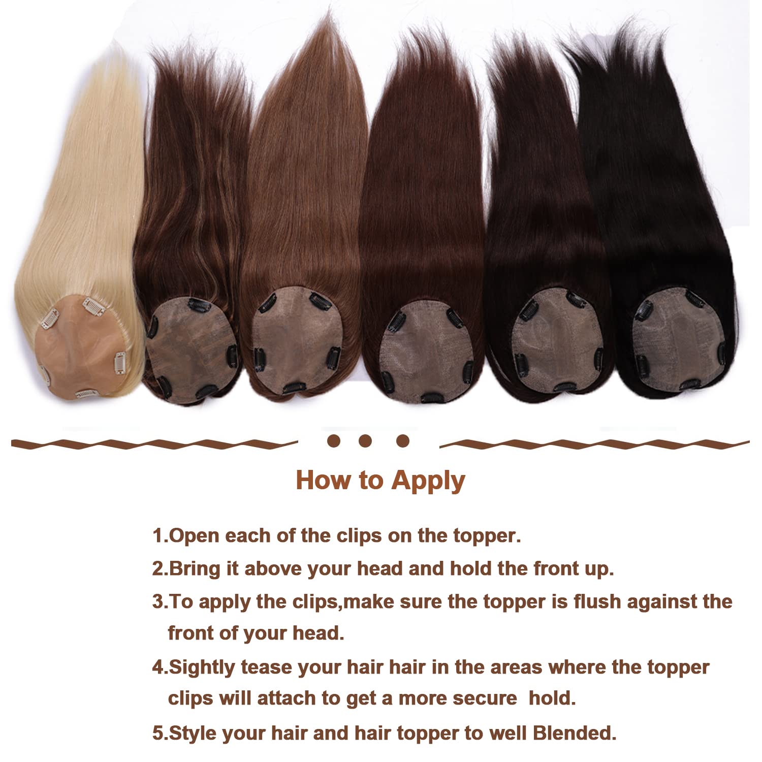 14 pulgadas base de seda Cabello humano Topper Pelucas con 5 clips en seda Remy Europeo pelo Toupee para las mujeres pelo fino 15X16CM Color #4