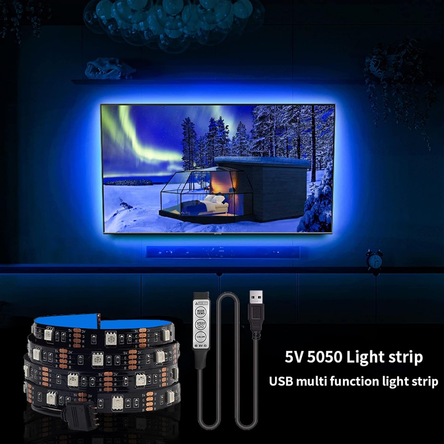 Accesorios de decoración LED, tira de luces LED de 16.4ft, control infrarrojo USB, RGB DC5V 5050, cinta de lámpara flexible, diodo, fondo de TV,