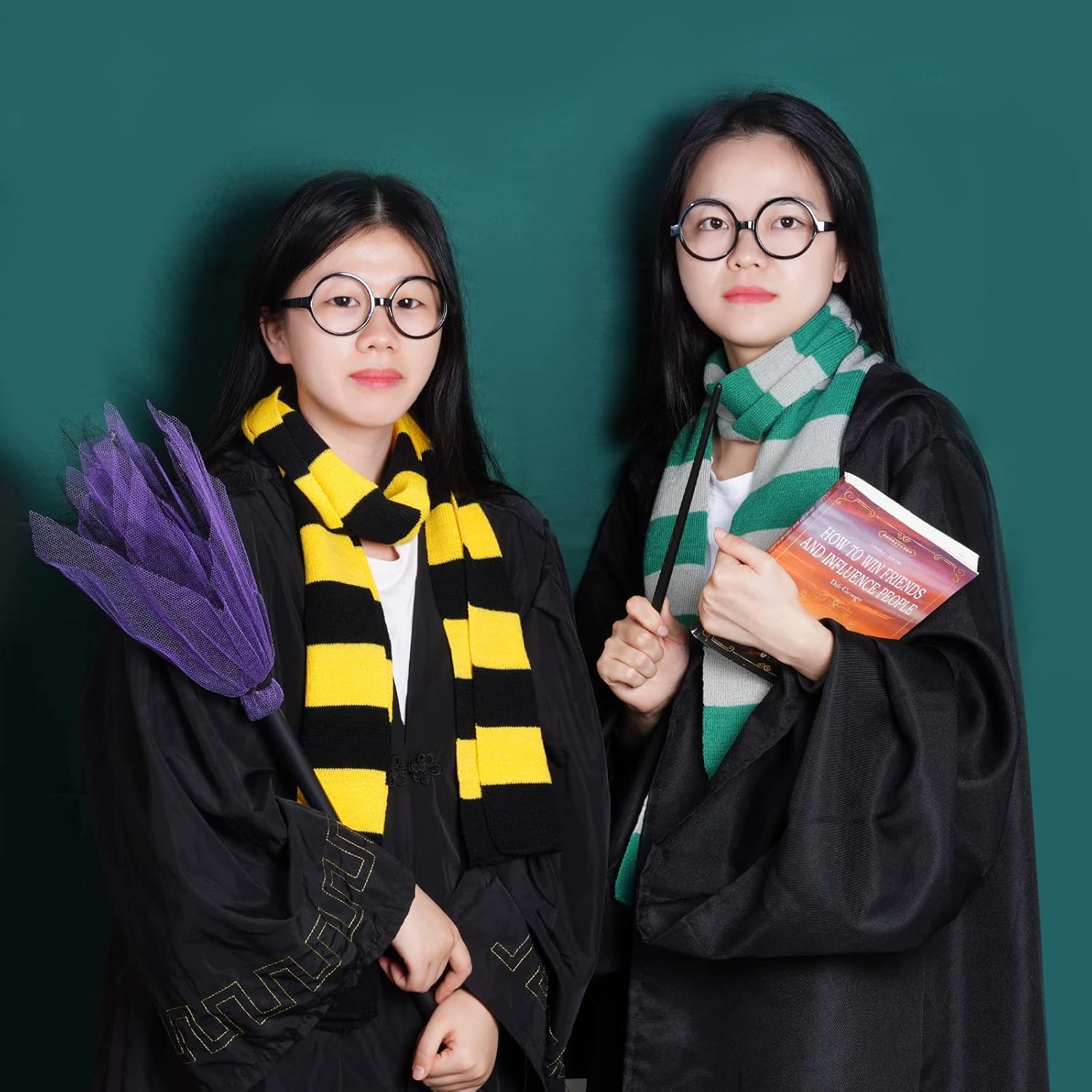 Gafas de mago y bufanda de punto a rayas, accesorios de disfraces de cosplay para Halloween, fiesta temática de cumpleaños