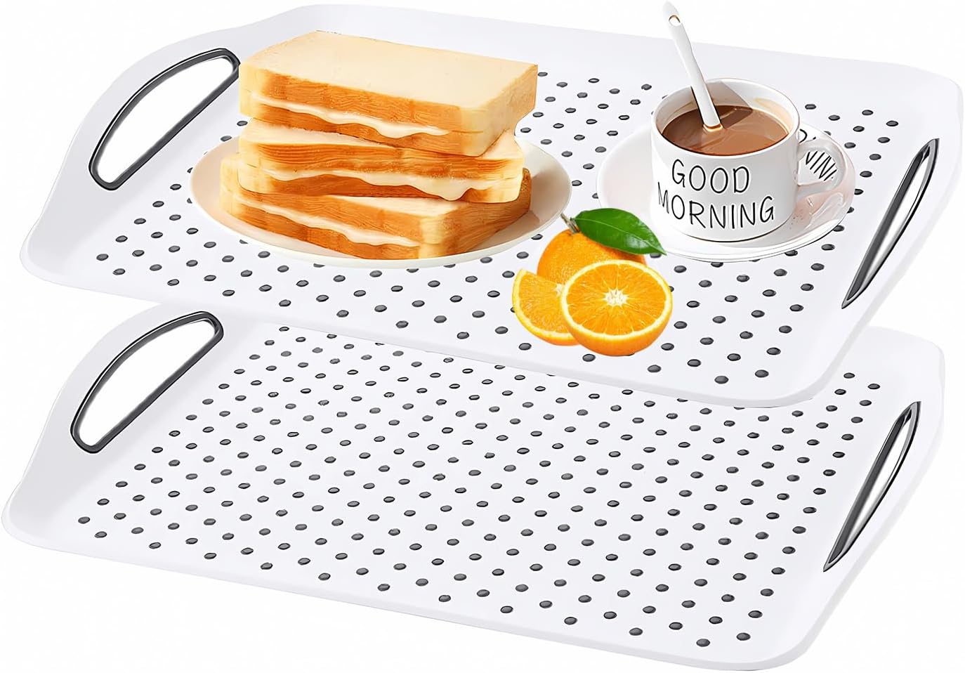 Paquete de 2 bandejas rectangulares antideslizantes para servir alimentos, perfectas para comidas, aperitivos y bebidas, bandeja antideslizante