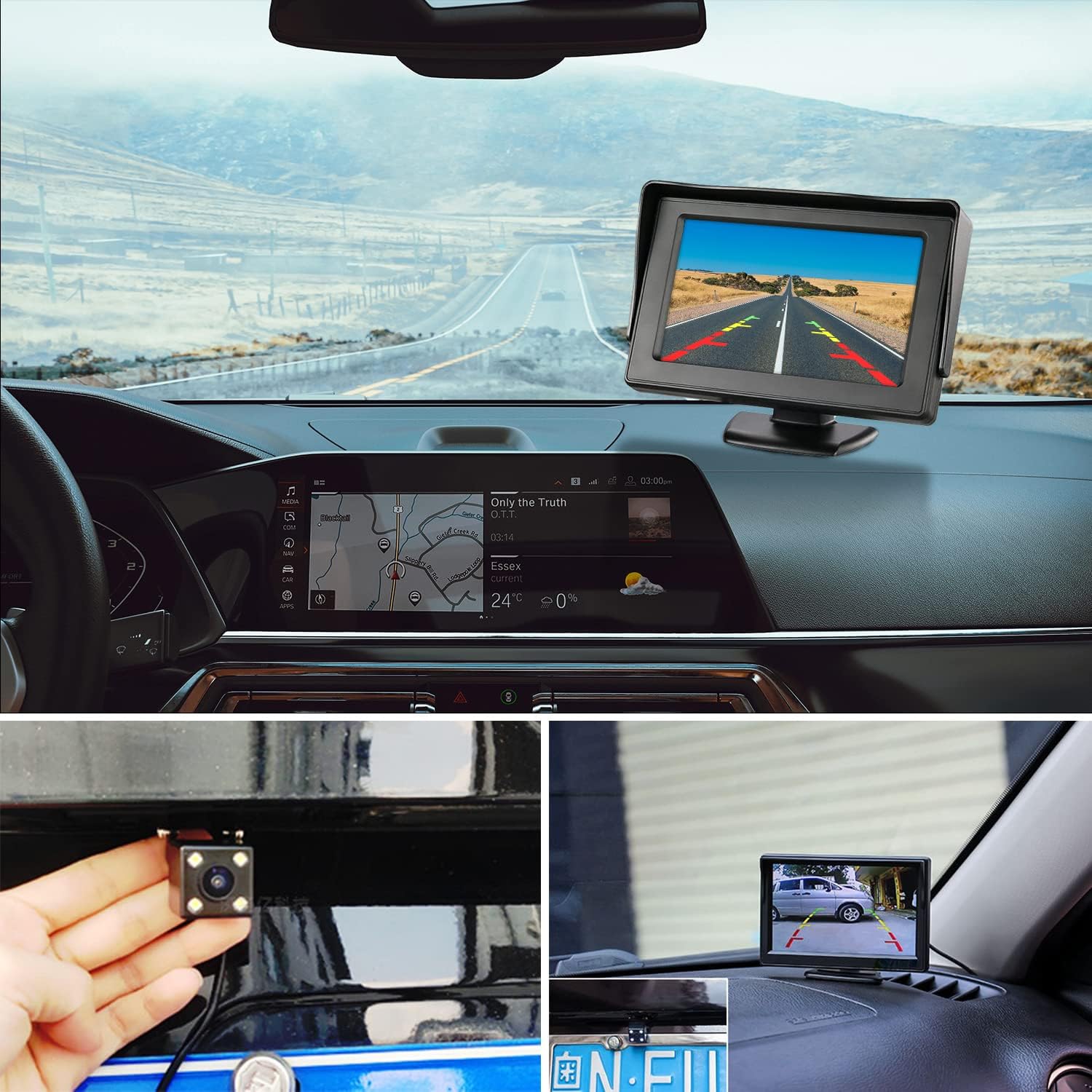 Kairiyard Cámara de respaldo, cámara de visión trasera inversa para automóvil con monitor de 5 pulgadas, HD de 170 , visión nocturna gran angular,
