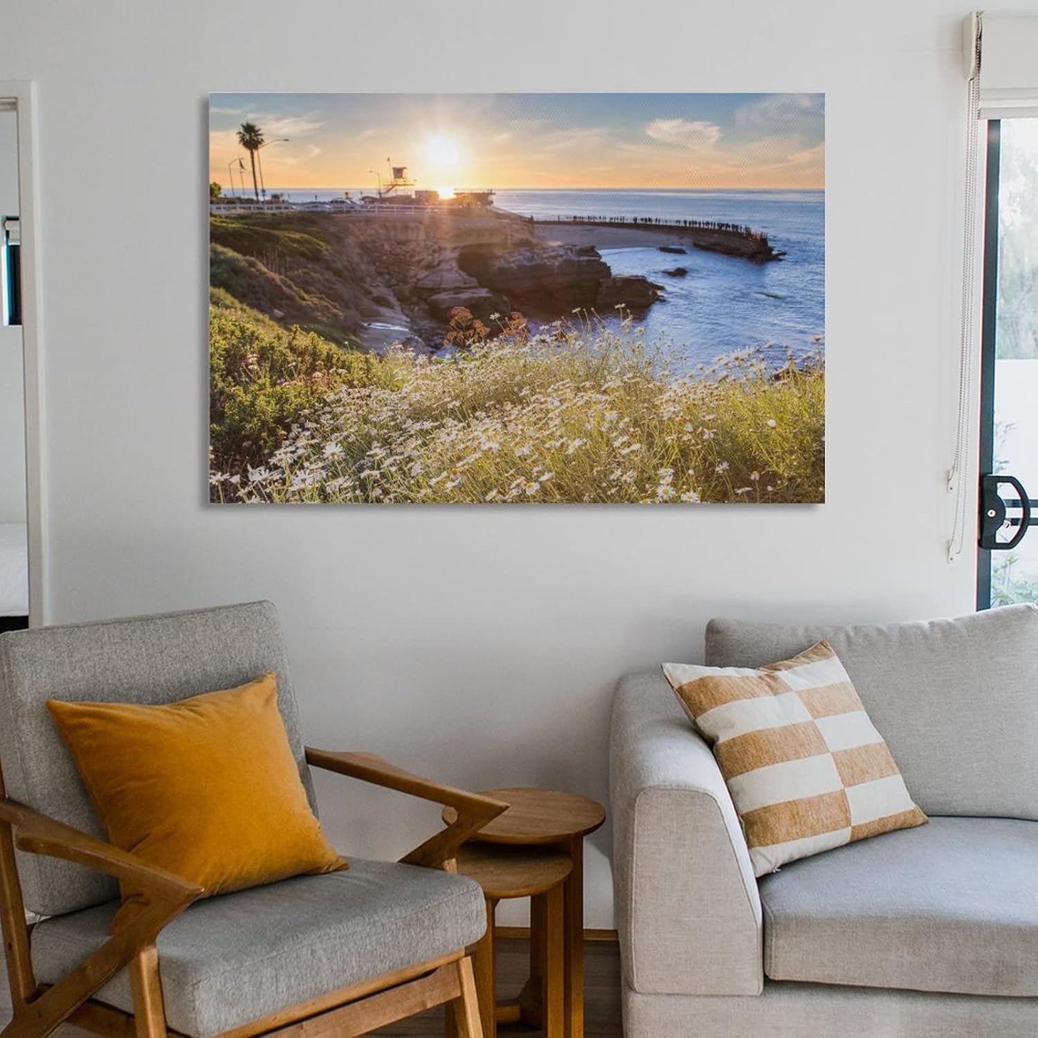 Lienzo impreso para pared, diseño de puesta de sol en la playa de La Jolla Cove, San Diego, California, lienzo para pared, pósteres e impresiones