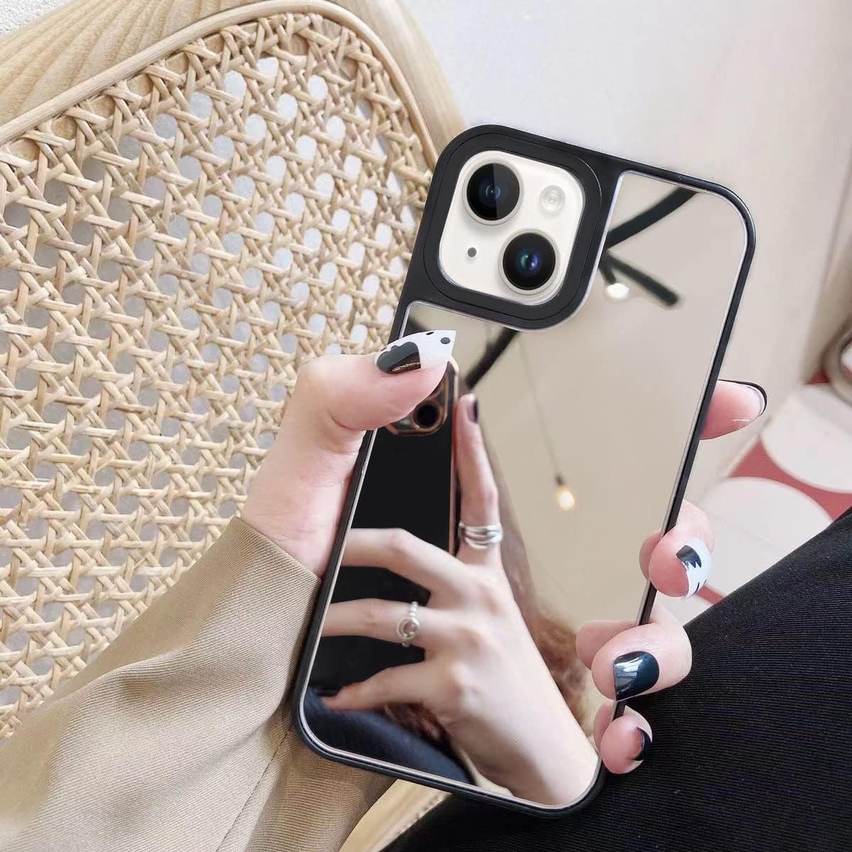 Compatible con iPhone 15 Mirror Case para mujeres y niñas, maquillaje lindo de goma suave parachoques delgado lujo moda protección caso brillante