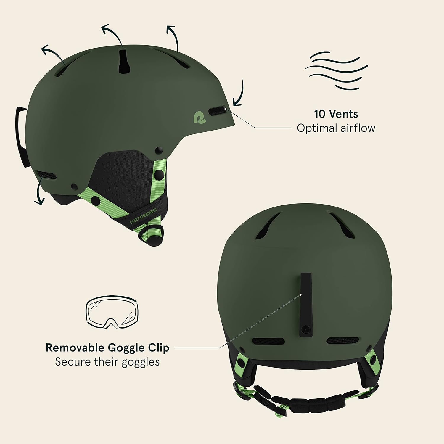 Retrospec Comstock – Casco de esquí y snowboard para niños y niñas, casco de nieve de ajuste ajustable con carcasa protectora y ventilación