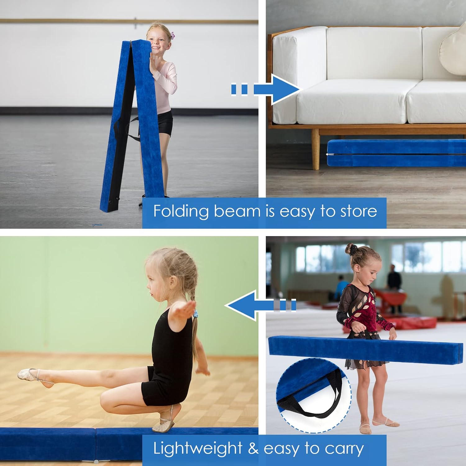 Giantex Haz de equilibrio de 7 pies, haz de gimnasia plegable con asas de transporte, base de goma antideslizante para niños, haz de gimnasia de