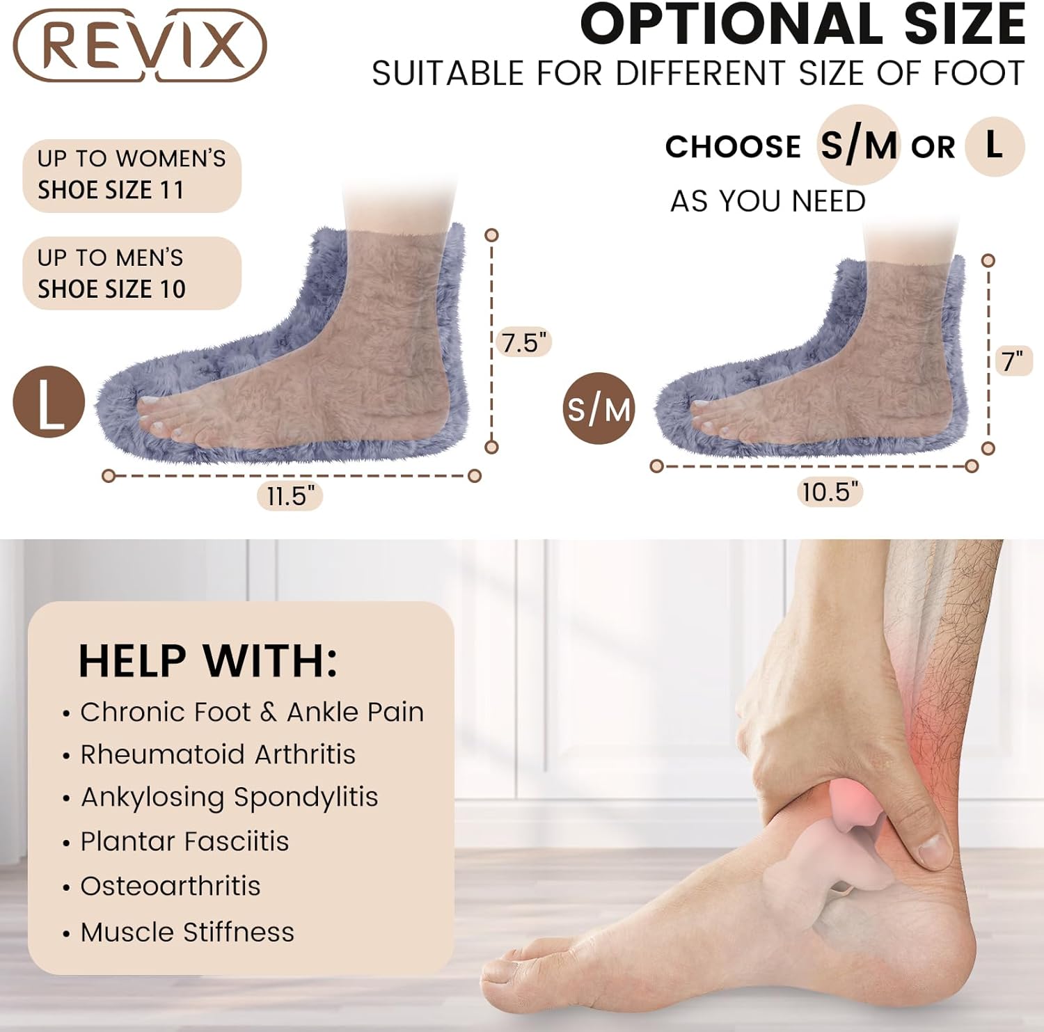 REVIX Botines y calentadores de pies para microondas para mujeres y hombres. Calentador de pies calentado por microondas con terapia de calor húmedo