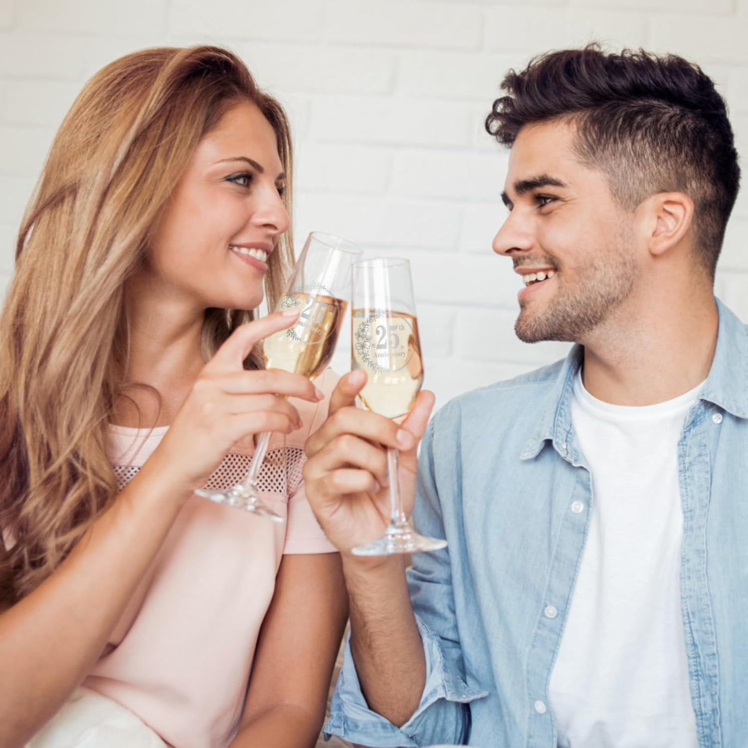 Copas de champán de 25 aniversario, regalos para parejas para aniversario, juego de 2 copas de champán de aniversario, regalos de boda, regalos para