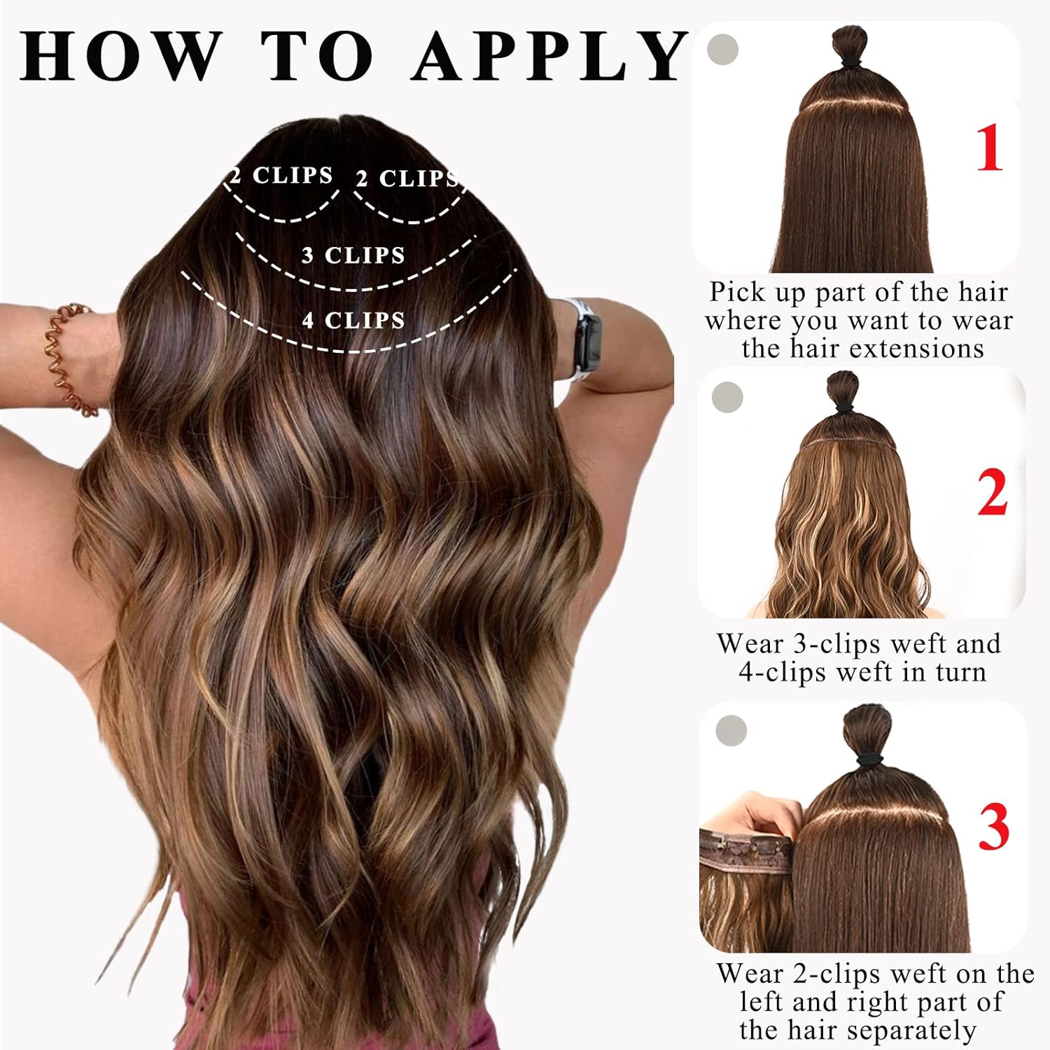 NAYOO Extensiones de cabello negro con clip, 4 piezas, extensiones de cabello ondulado y rizado, de fibra sintética de doble trama, extensiones