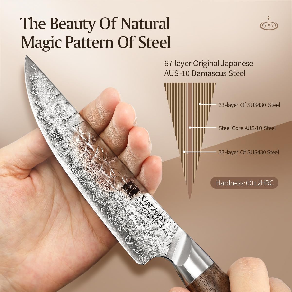 XINZUO Juego de 4 cuchillos para carne de 5 pulgadas, acero japonés AUS-10 de 67 capas forjados de Damasco con caja de regalo, cuchillo de mesa de