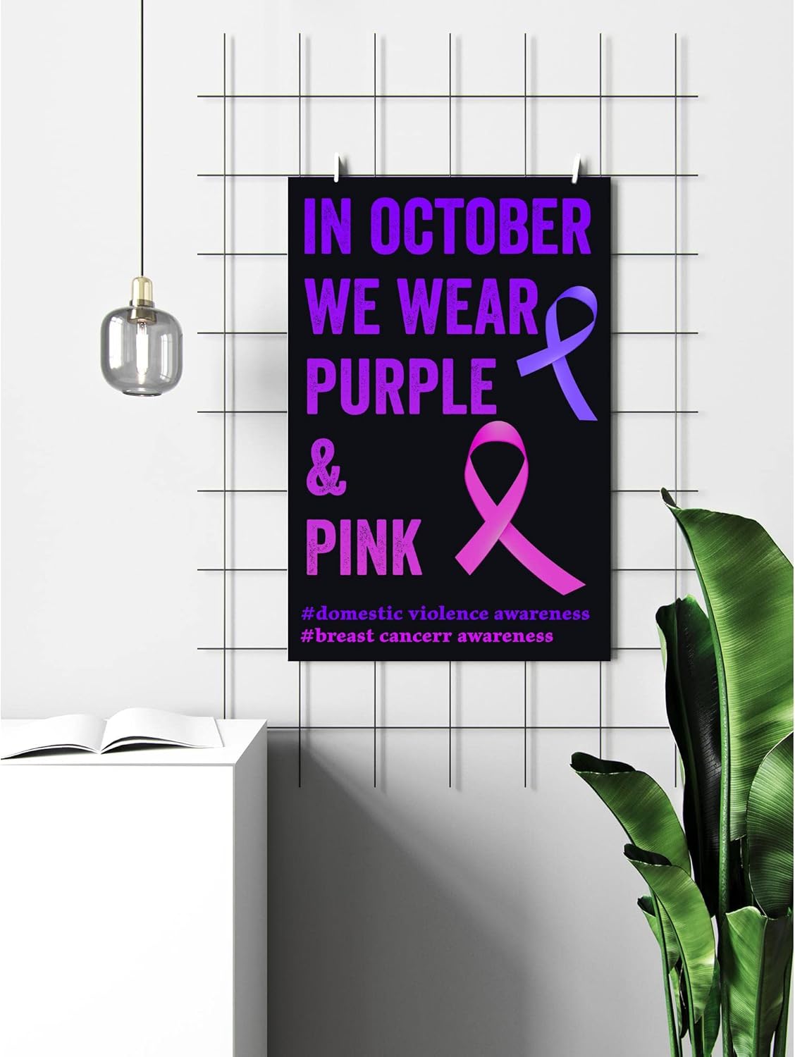 In October We Wear Purple and Pink Domestic Violence Art Print – Arte de pared para concientización sobre violencia doméstica, cinta morada,