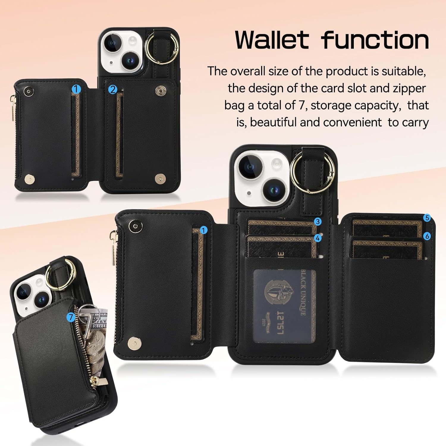 TopPerfekt Funda cruzada para iPhone 14 iPhone 13 con tarjetero y correa para el hombro, correa para la muñeca, bolso de mano con cremallera de