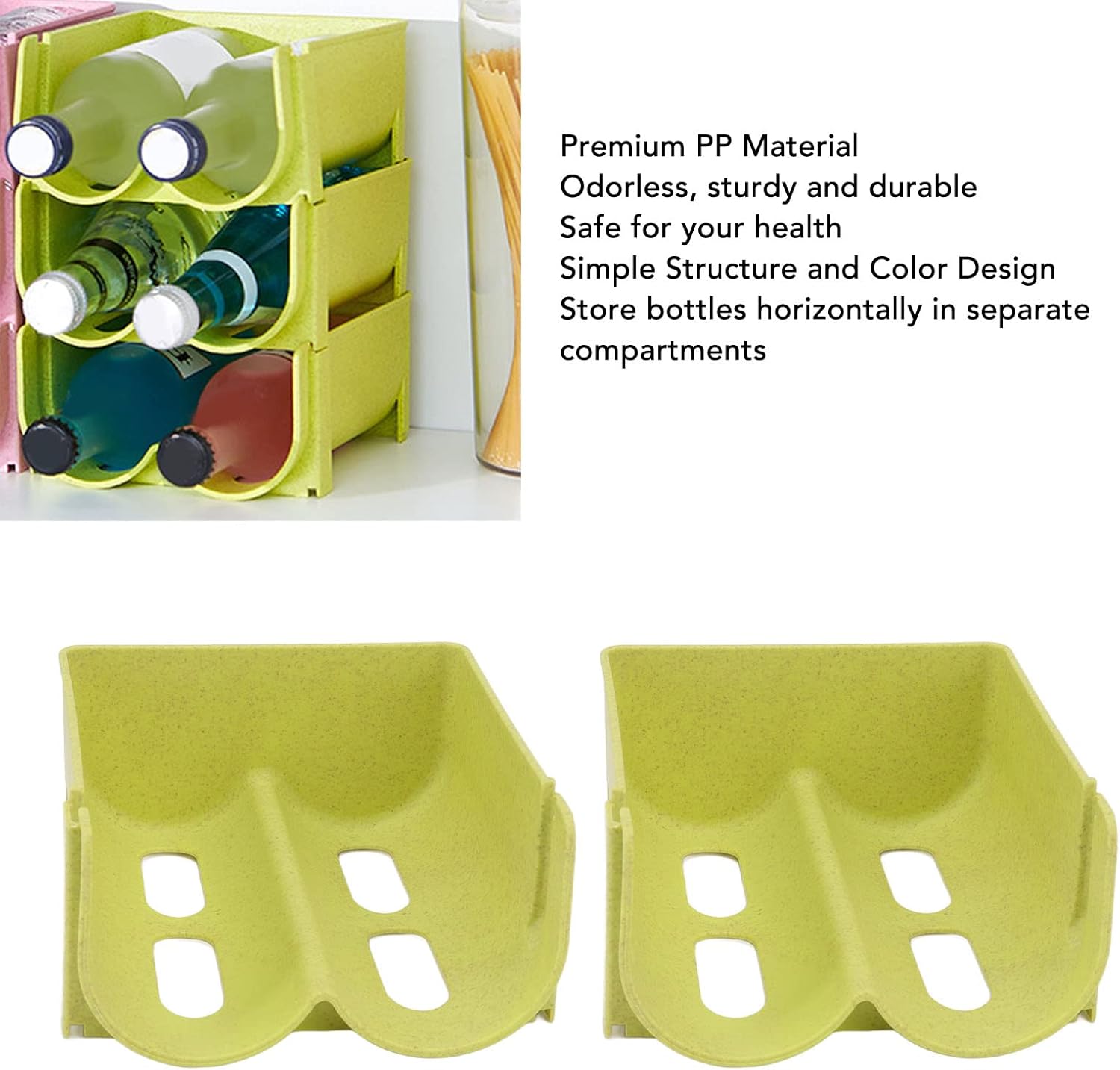 2 soportes para botellas de vino y agua, para refrigerador, apilables, resistentes a las caídas, para refrigerador, gabinete, despensa, encimeras de