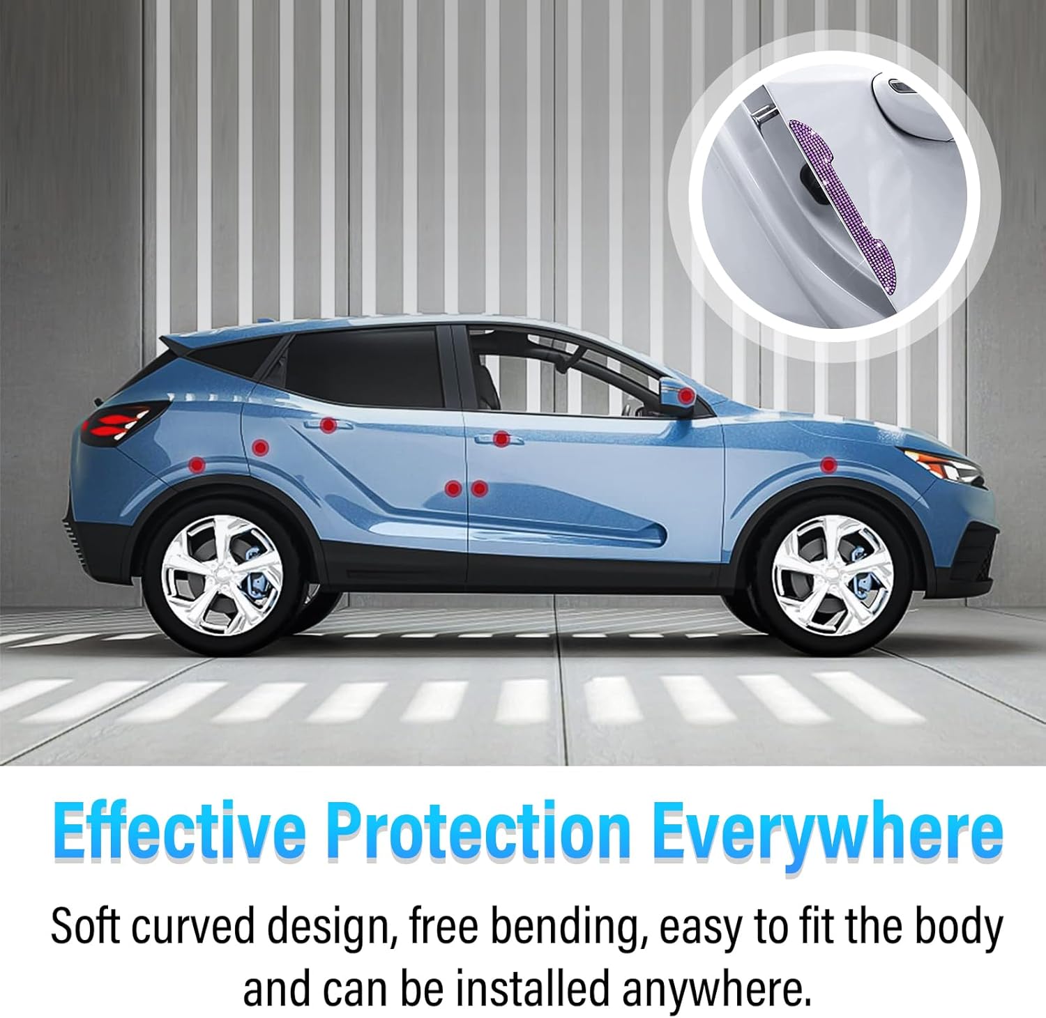 4 protectores de arañazos para manija de puerta de automóvil, tira anticolisión con diamantes de imitación automáticos, protector de borde para
