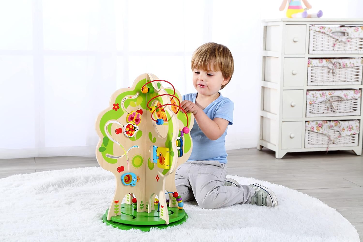 Dakin – Mesa giratoria de centro de actividades para niños pequeños, mesas de actividades de madera, cubo de actividades, juguete de madera, juguete