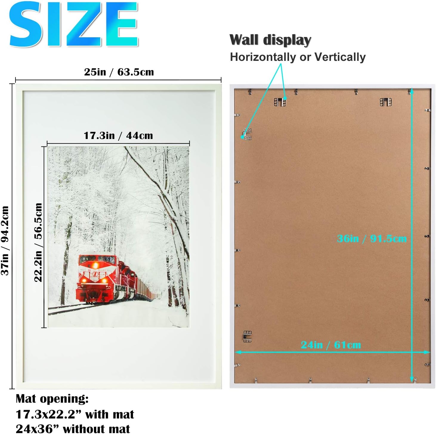 Egofine Marco de fotos de madera maciza de 24 x 36 pulgadas, cubierto de plexiglás mate, para montaje en pared, de 18 x 24 pulgadas, para colgar