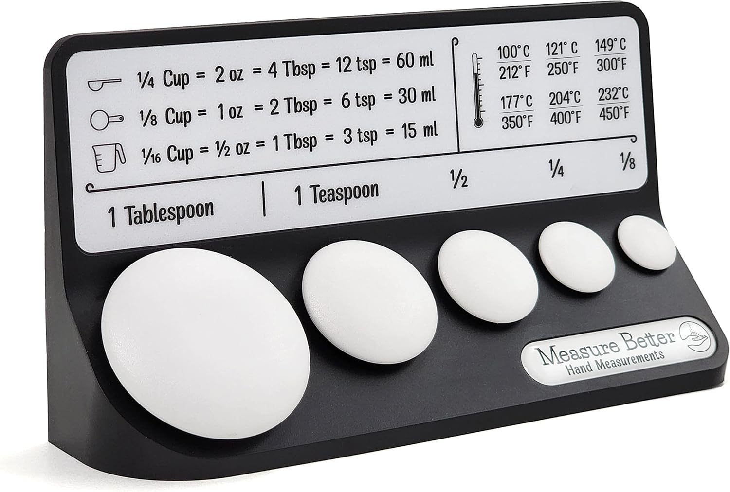 Tabla de conversión de cocina, referencia visual para verter especias en la palma de la mano, alternativa de cuchara medidora (negro)