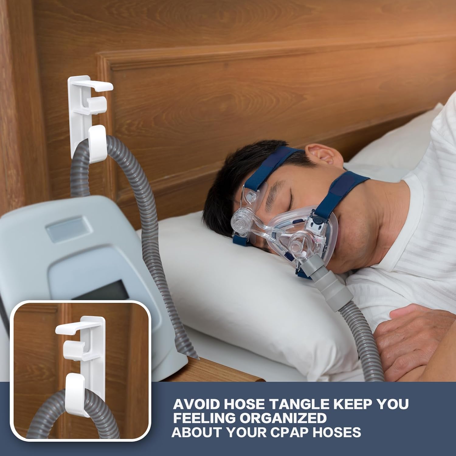 Soporte de manguera CPAP de 2 piezas, gancho para máscara CPAP con función antidesenganche, organizador de manguera, utiliza suministros CPAP y