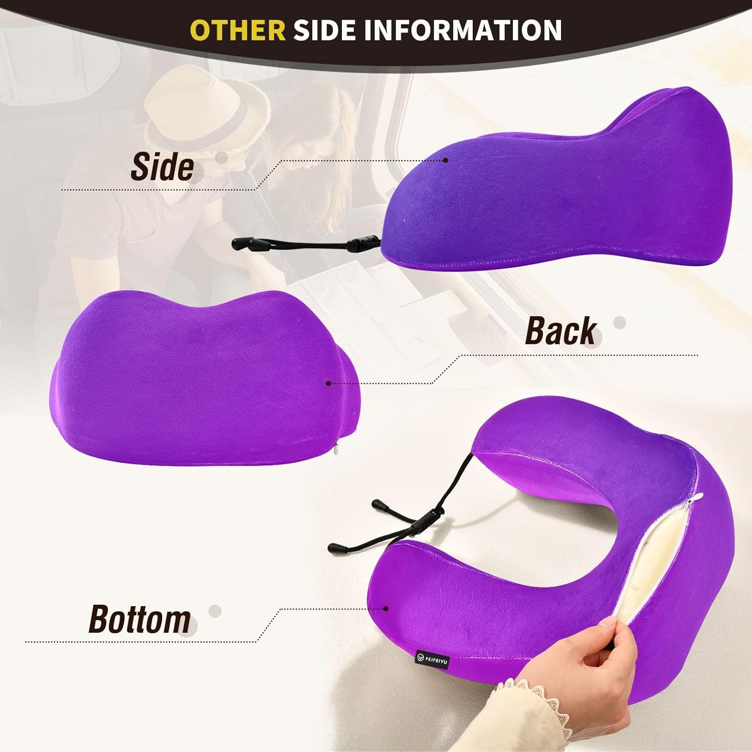 Almohada de viaje color azul oscuro Mangenta para cama de viaje de automóvil, almohada de apoyo para el cuello en forma de U de espuma viscoelástica