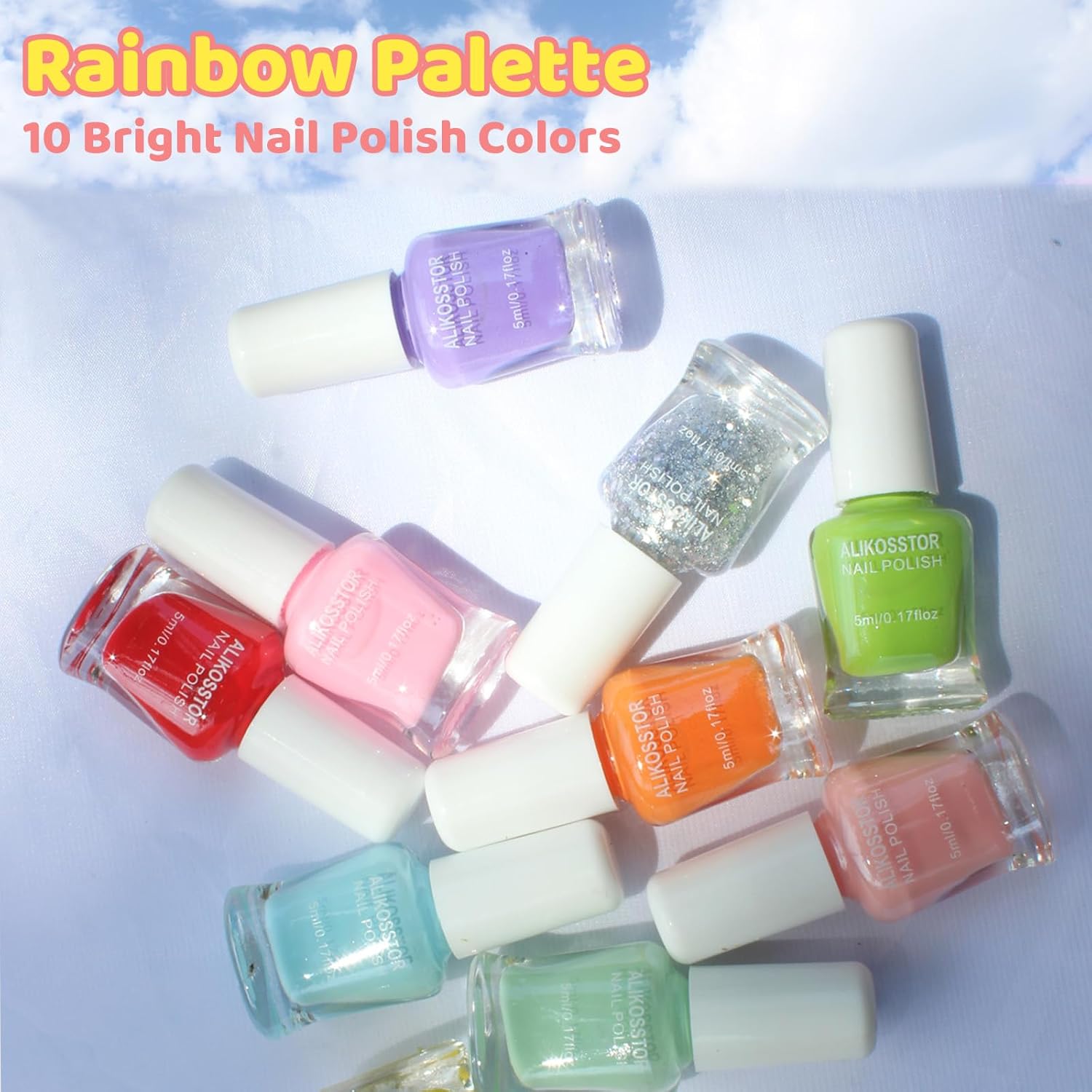 Esmalte de uñas para niños, juego de esmaltes de uñas no tóxicos, de secado rápido, para niñas, 10 colores arcoíris que se despegan a base de agua,