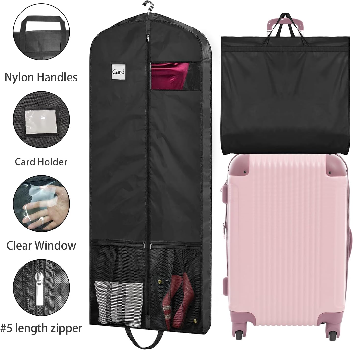 Bolsas de vestir para vestidos largos, bolsas de ropa de 65 pulgadas para colgar ropa, bolsas de vestir para almacenamiento en armario y viajes,