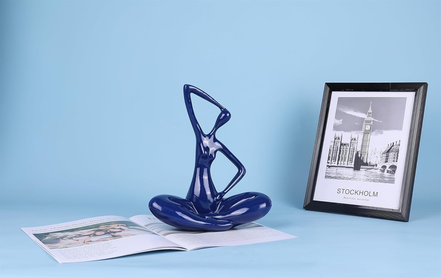 WUBIANJIE Estatua de dama de yoga azul, decoración moderna para mujer, figuras de yoga, decoración del hogar, mesa de entrada, decoración de consola