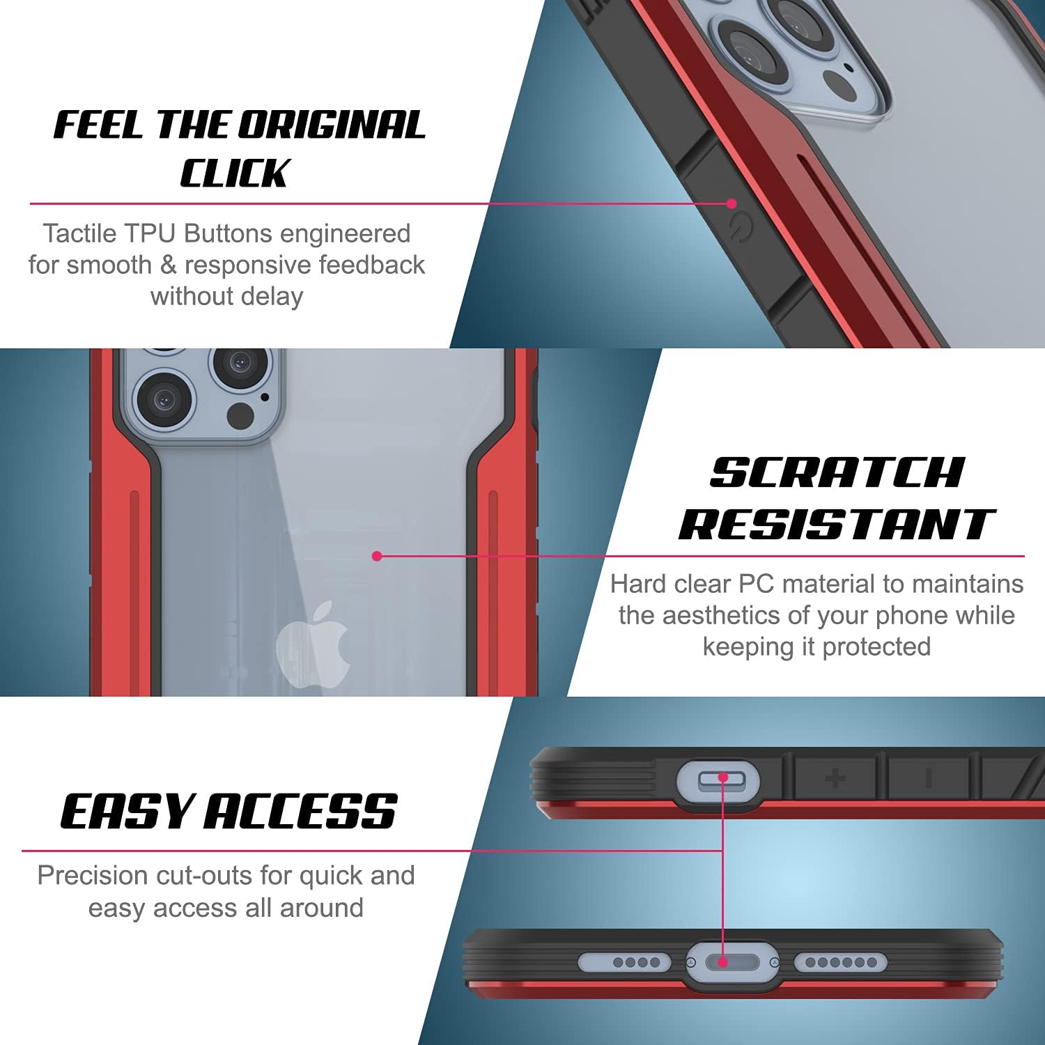 Punkcase Diseñada para iPhone 13 Pro Armor Stealth Series funda protectora de grado militar con marco de aluminio parte trasera transparente Máxima