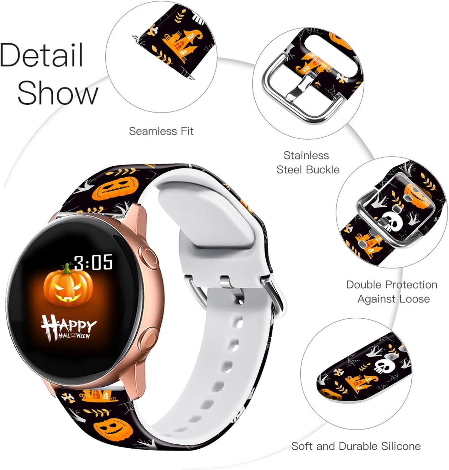 20mm Holidays Floral Silicone Bands Compatible for Samsung Galaxy Watch 4 40mm 44mmClassic 42mm 46mmWatch 3 41mm, Active 2 Watch BandsGear s2 for