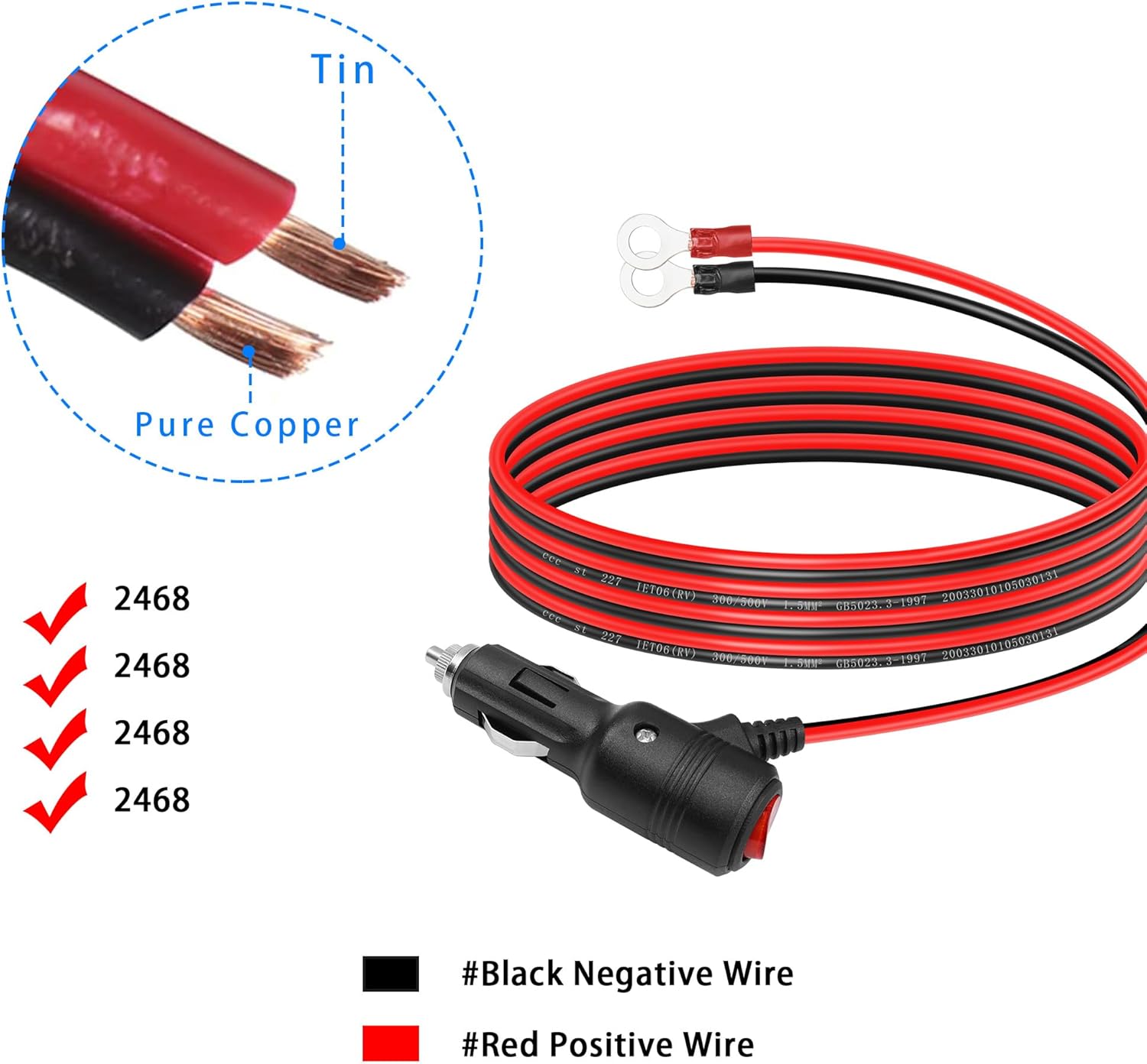 GELRHONR Encendedor de cigarrillos macho a terminal de anillo O con cable adaptador de interruptor de encendido y apagado, cable de extensión de