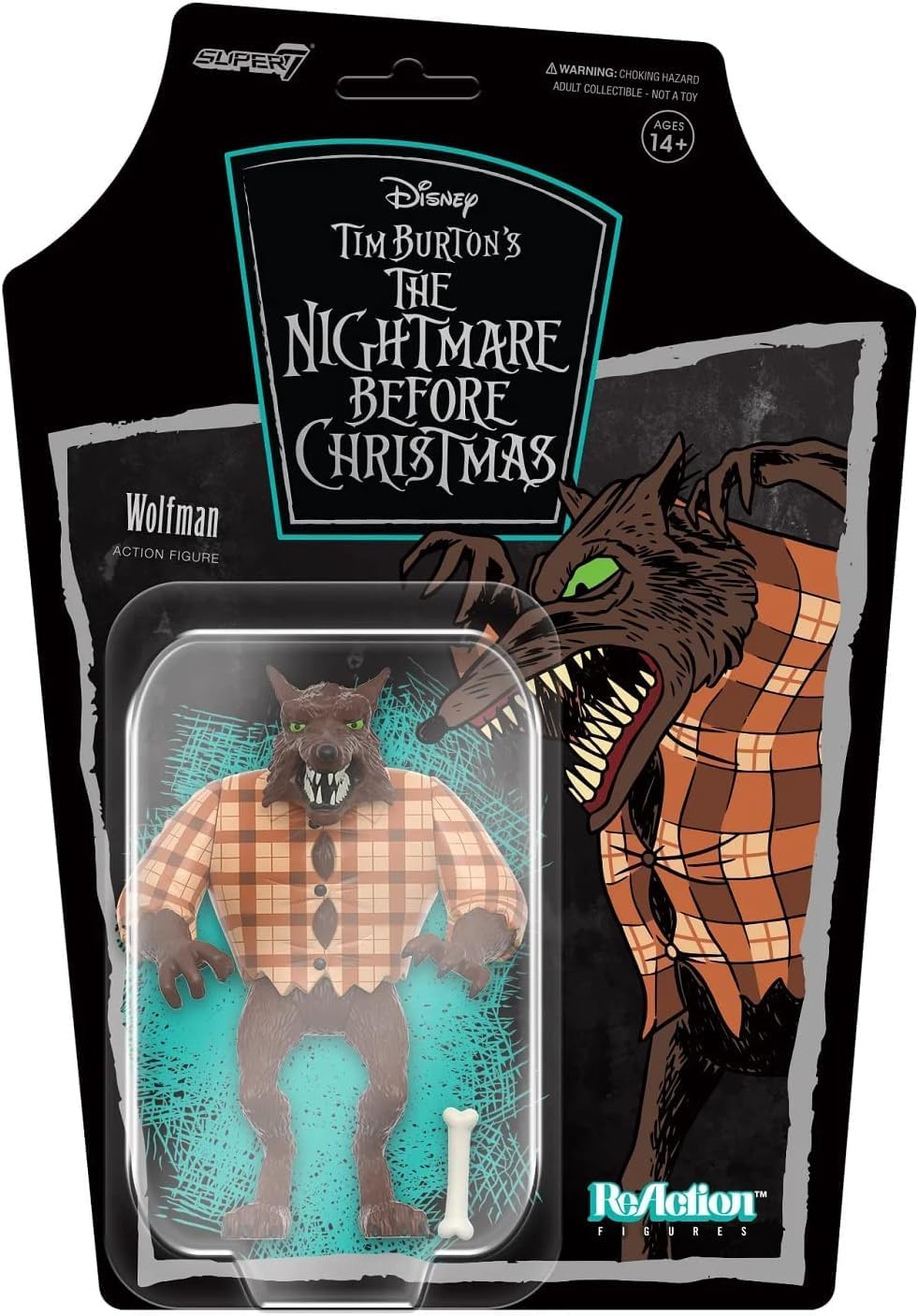 Super7 Tim Burton’s The Nightmare Before Christmas Wolfman – Figura de acción de Disney de 3.75 pulgadas con accesorio, coleccionables de películas